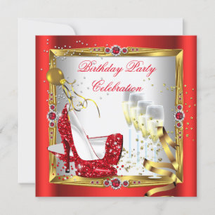 Red High Heel Shoes Champagne Gold White Invitation