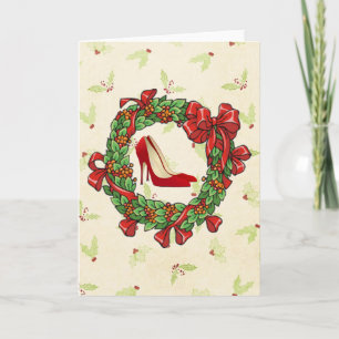 Red High Heel Shoes / Christmas Wreath Holiday Card