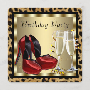 Red High Heel Shoes Leopard Birthday Invitation