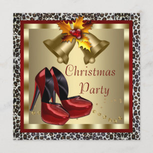 Red High Heel Shoes Leopard Christmas Party Invitation