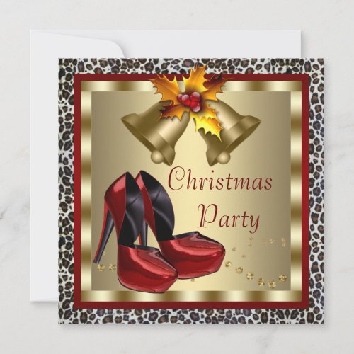 Red High Heel Shoes Leopard Christmas Party Invitation