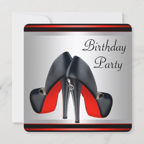 Red High Heel  Shoes Red Black Birthday Party Custom Announcement
