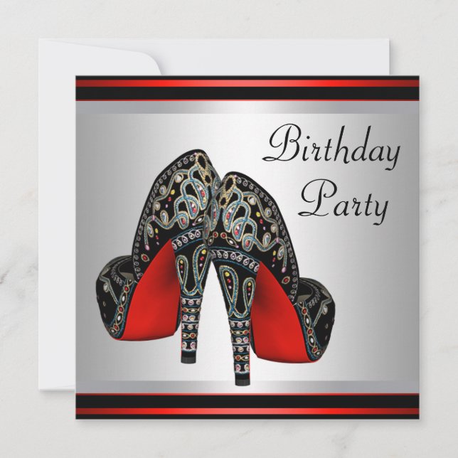 Red High Heel  Shoes Red Black Birthday Party Invitation (Front)
