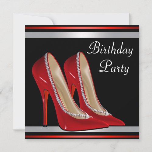 Red High Heel  Shoes Red Black Birthday Party Custom Announcement