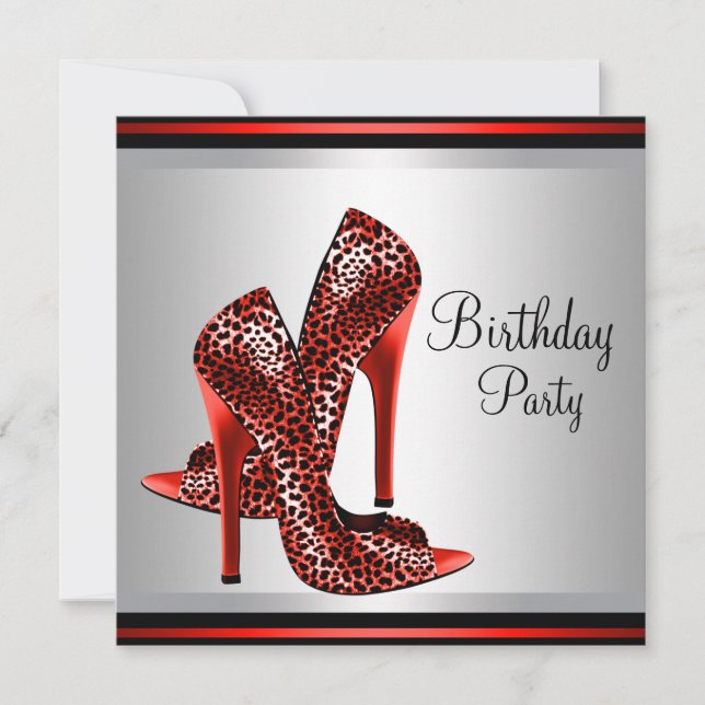 Red High Heel  Shoes Red Black Birthday Party Invitation (Front)