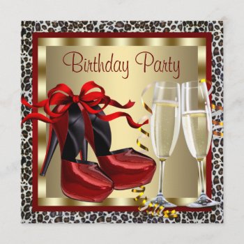 Red High Heel Shoes Red Leopard Birthday Invitation by Champagne_N_Caviar at Zazzle