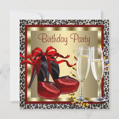 Red High Heel Shoes Red Leopard Birthday Custom Invitations