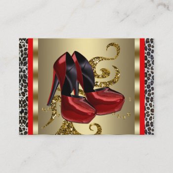Red High Heel Shoes Red Leopard Business Cards by CorporateCentral at Zazzle
