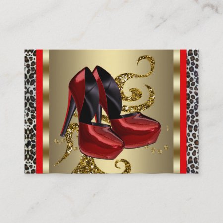 Red High Heel Shoes Red Leopard Business Cards