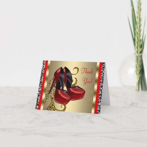 Red High Heel Shoes Red Leopard Thank You Cards
