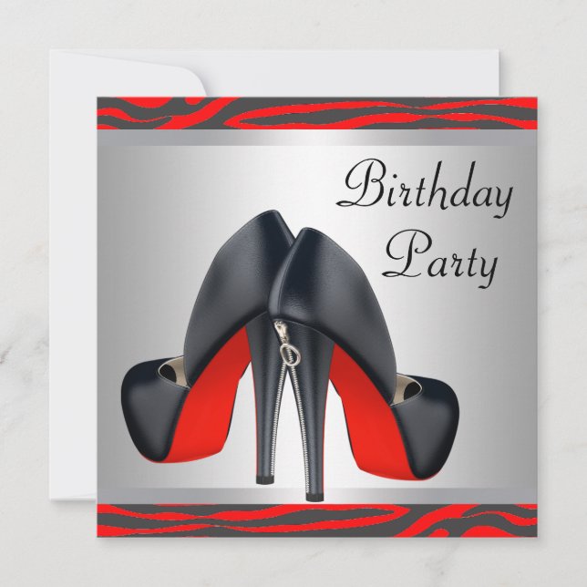 Red High Heel Shoes Red Zebra Birthday Party Invitation (Front)