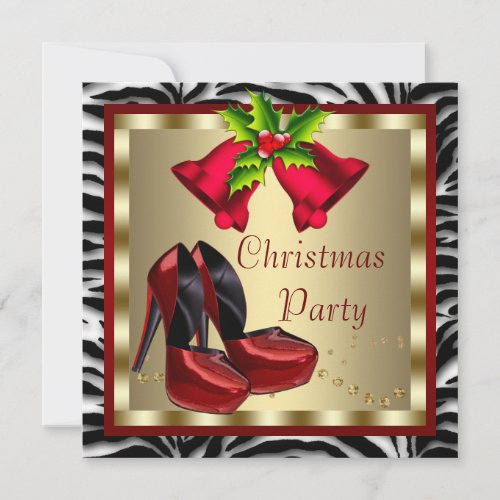 Red High Heel Shoes Red Zebra Christmas Party Invitation