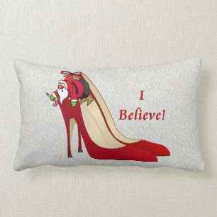 Red High Heel Shoes / Santa Elf / I Believe! Lumbar Pillow