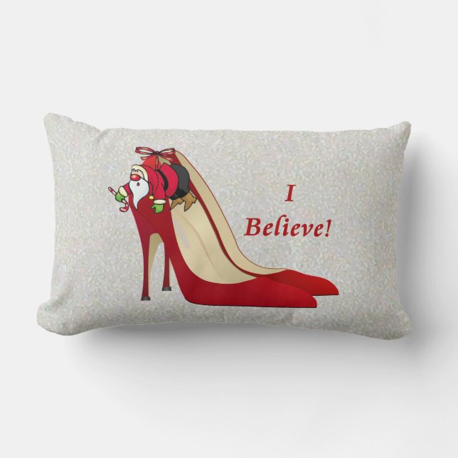 Red High Heel Shoes / Santa Elf / I Believe! Lumbar Pillow (Front)