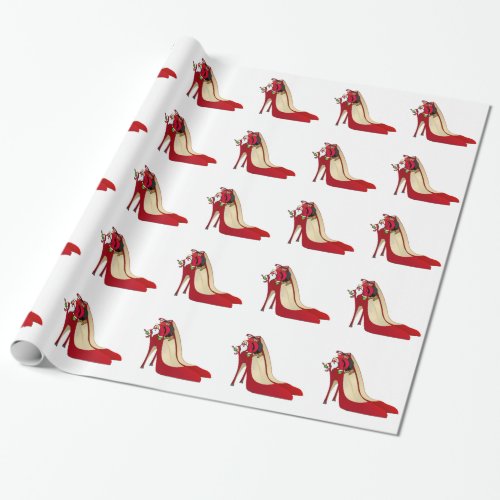 Red High Heel Shoes  Santa Elf Wrapping Paper