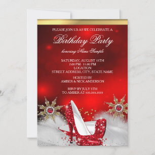 Red High Heel Shoes Silver Gold Birthday Party Invitation