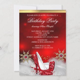 Red High Heel Shoes Silver Gold Birthday Party Invitation