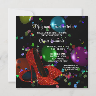 Red High Heel Shoes Womans Birthday Party Invitation