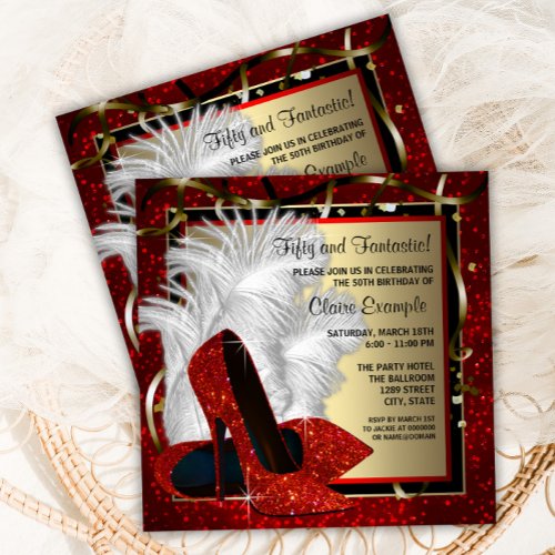 Red High Heels Any Number Red Black Gold Birthday Invitation