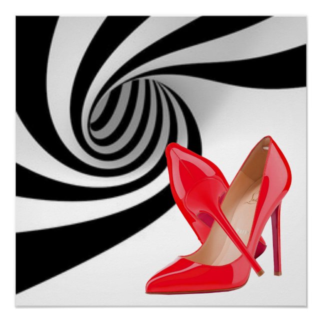 Red High Heels Black White Pattern Print Design (Front)