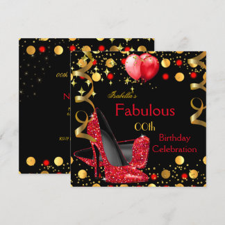 Red High Heels Gold Balloons Birthday Party Invitation