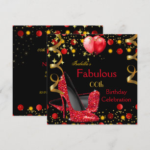 Red High Heels Gold Red Balloons Birthday Party Invitation