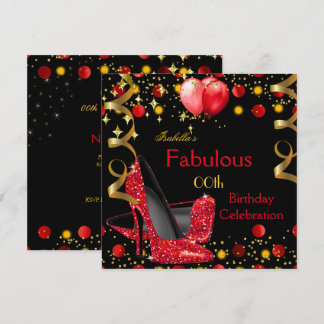 Red High Heels Gold Red Balloons Birthday Party Invitation