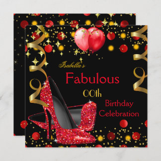 Red High Heels Gold Red Balloons Birthday Party Invitation