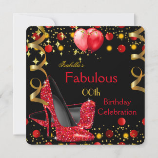 Red High Heels Gold Red Balloons Birthday Party Invitation