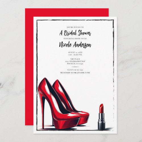 Red High Heels  Lipstick Bridal Shower Invitation