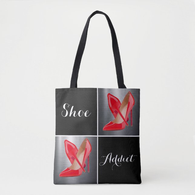 Red High Heels Shoe Addict Collage Tote Bag (Front)