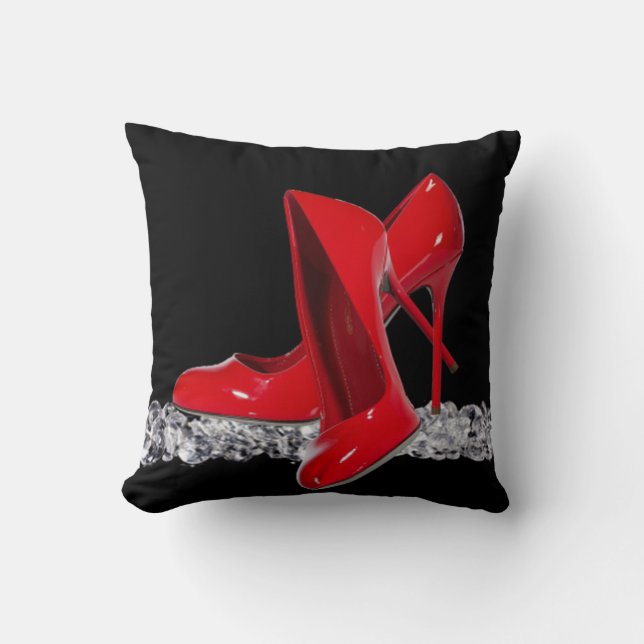 Red High Heels & White Diamonds Throw Pillow (Front)