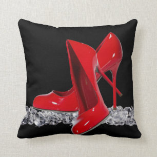 Red High Heels & White Diamonds Throw Pillow