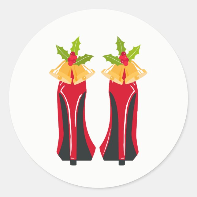 Red High Heels with Christmas Bells Classic Round Sticker (Front)