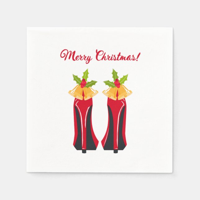 Red High Heels with Christmas Bells Napkins (Front)