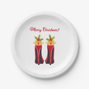 Red High Heels with Christmas Bells Paper Plates