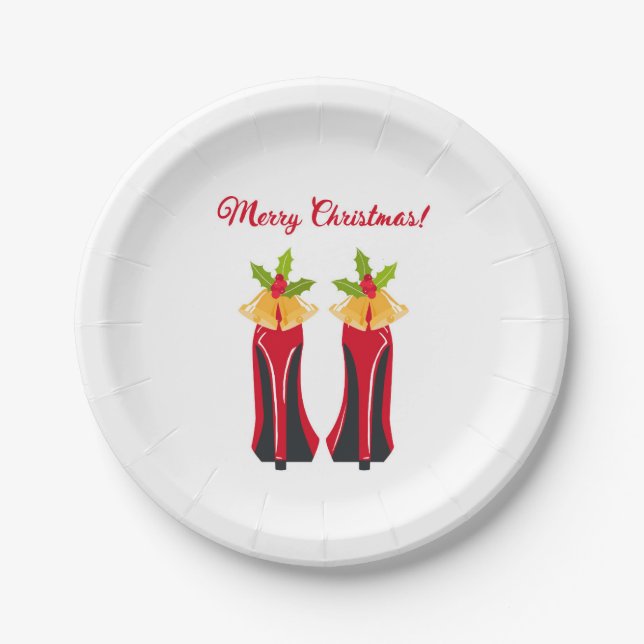 Red High Heels with Christmas Bells Paper Plates (Front)