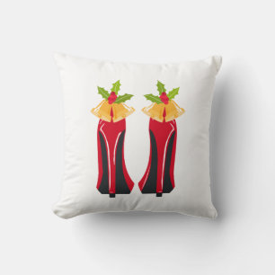Red High Heels with Christmas Bells Throw Pillow