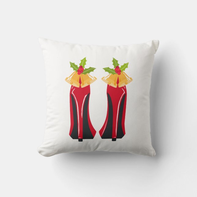 Red High Heels with Christmas Bells Throw Pillow (Front)