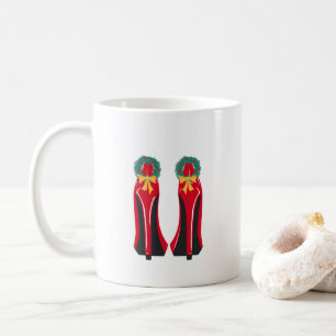 Red High Heels with Christmas Wreaths Coffee Mug