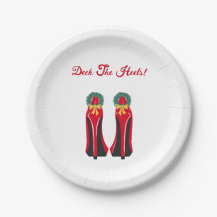 Red High Heels with Christmas Wreaths Paper Plates