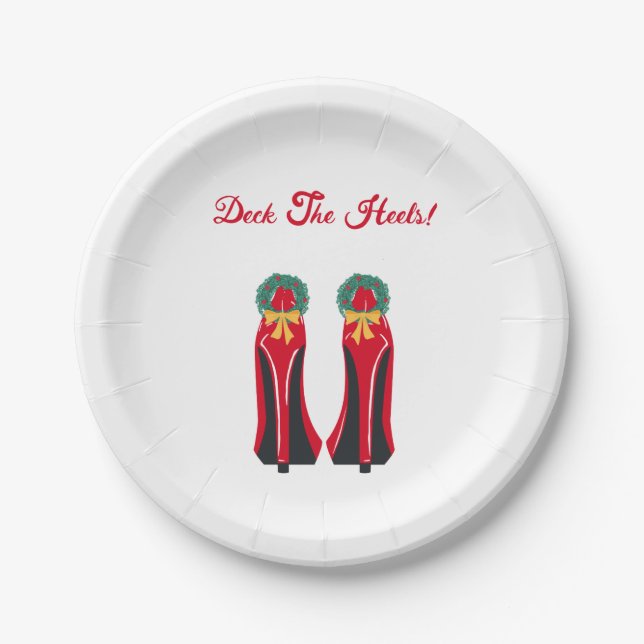 Red High Heels with Christmas Wreaths Paper Plates (Front)