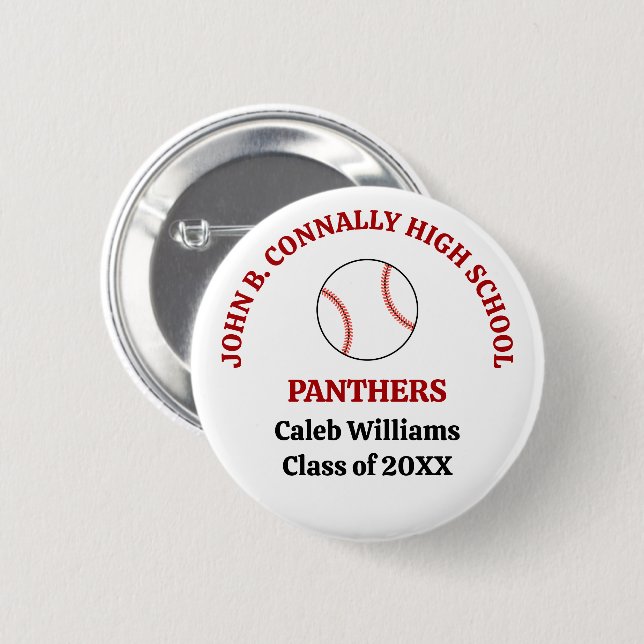 Red High School Baseball Player Personalized Button (Front & Back)
