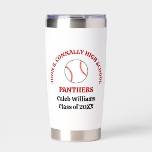 Red High School Baseball Player Personalized Insulated Tumbler