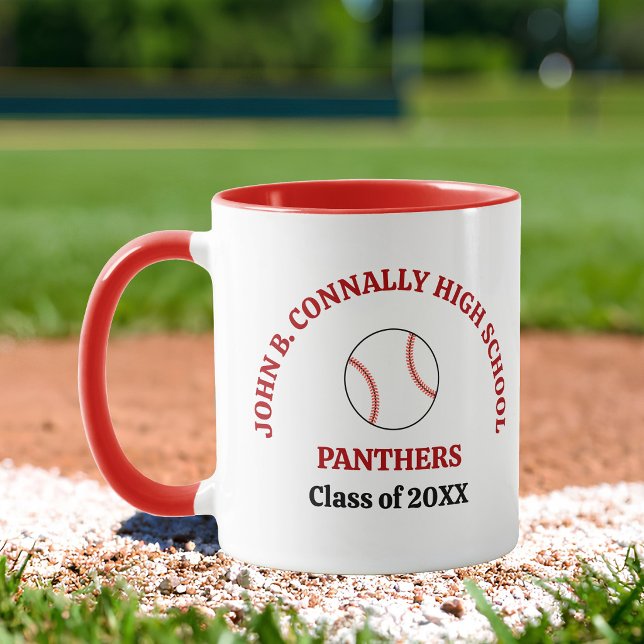 Red High School Baseball Player Personalized Mug (Creator Uploaded)