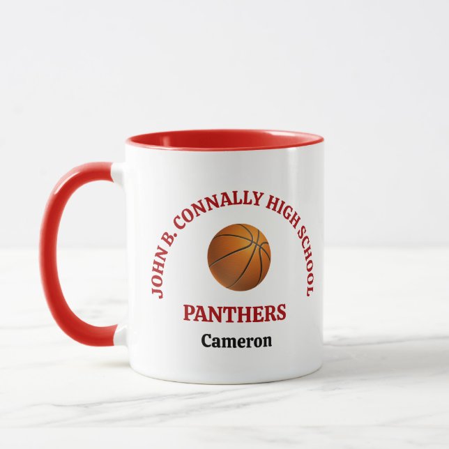 Red High School Basketball Player Personalized Mug (Left)