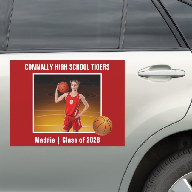 Red High School Basketball Player Photo Large Car Magnet (In Situ)