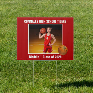 Red High School Basketball Player Photo Yard Sign