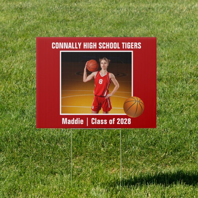 Red High School Basketball Player Photo Yard Sign (Insitu)