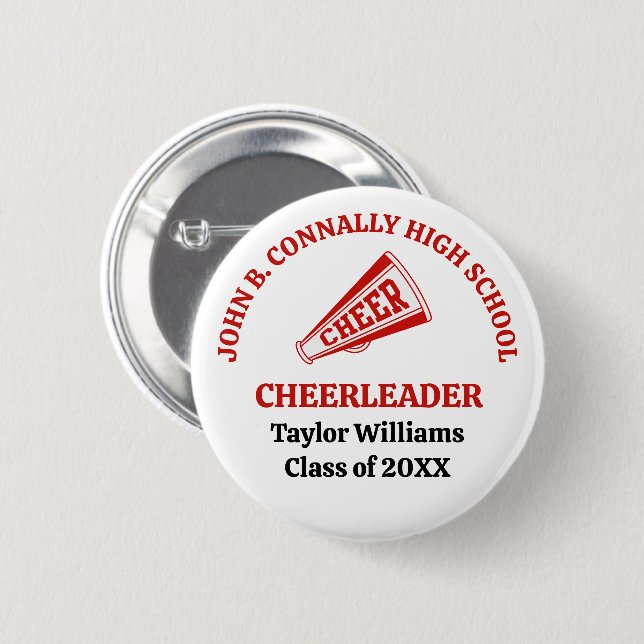 Red High School Cheerleader Personalized Button (Front & Back)